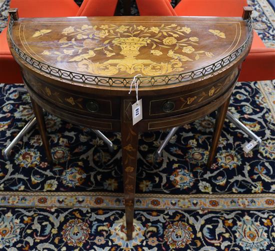 An early 19th century Dutch floral marquetry mahogany demi-lune console table W.80cm